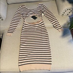 Striped Beige and Black Knit Dress
